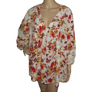 Terra&Sky Plus 1X 16W-18W Orange Pleated Purple V-Neck Peasant Top boho blouse